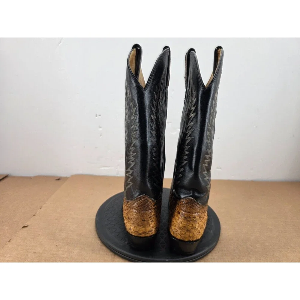 J Chisholm Men's Western Cowboy Boots Brown Python and Leather Size 8.5D USA
